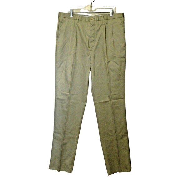 Edwards Slacks 38 Khaki Tan Wrinkle Resistant Pleated Unhemmed 100% Cotton NEW - Picture 2 of 8